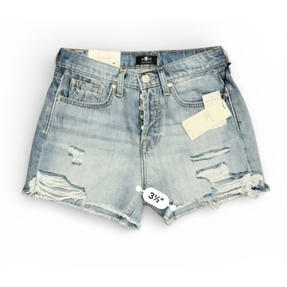 7 For All Mankind Monroe Shorts Women’s 26 Distressed Denim Cutoff Raw Hem NWT - Picture 6 of 10